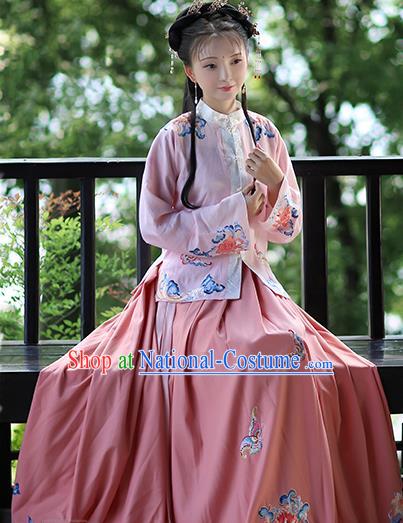 Traditional Chinese Ming Dynasty Costume Ancient Nobility Lady Embroidered Hanfu Dress for Women