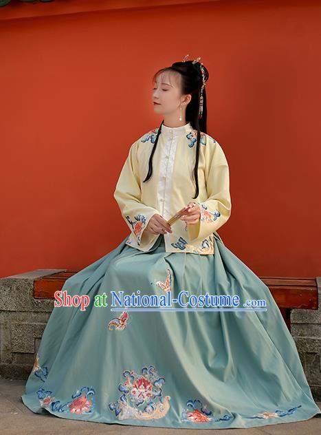 Traditional Chinese Ming Dynasty Embroidered Butterfly Costume Ancient Nobility Lady Hanfu Dress for Women