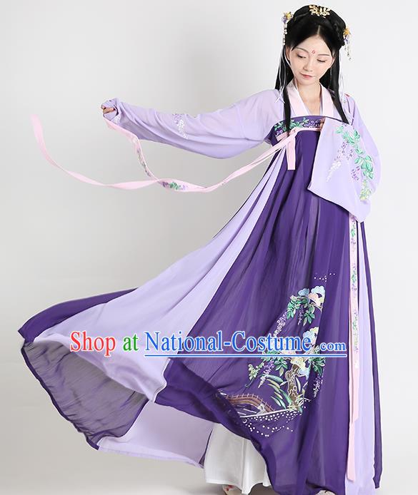 Traditional Chinese Tang Dynasty Embroidered Costume Ancient Princess Hanfu Dress for Women