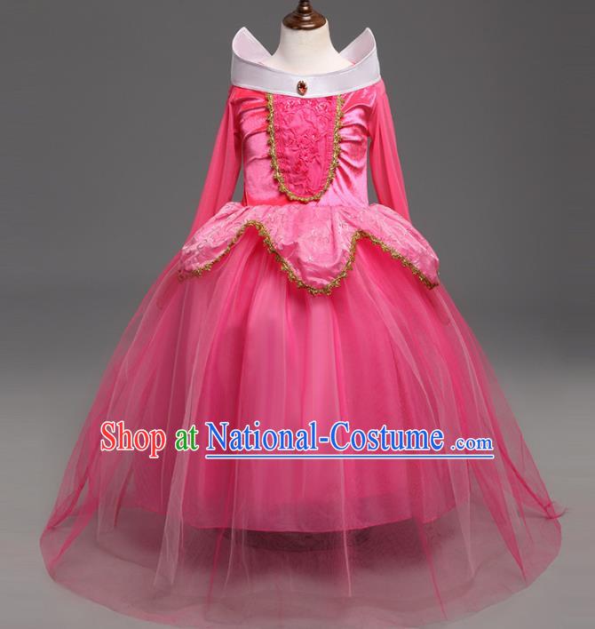 Children Fairytales Princess Costume Compere Modern Dance Stage Performance Catwalks Pink Dress for Kids