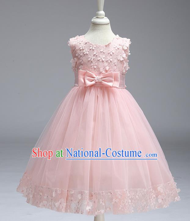 Children Fairy Princess Pink Veil Dress Stage Performance Catwalks Compere Costume for Kids