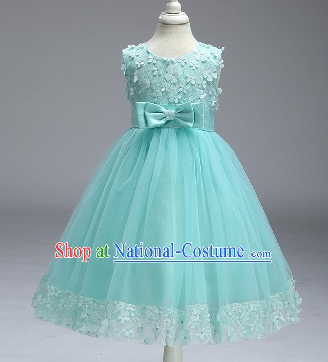 Children Fairy Princess Green Veil Dress Stage Performance Catwalks Compere Costume for Kids