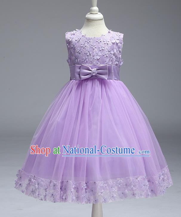 Children Fairy Princess Purple Veil Dress Stage Performance Catwalks Compere Costume for Kids