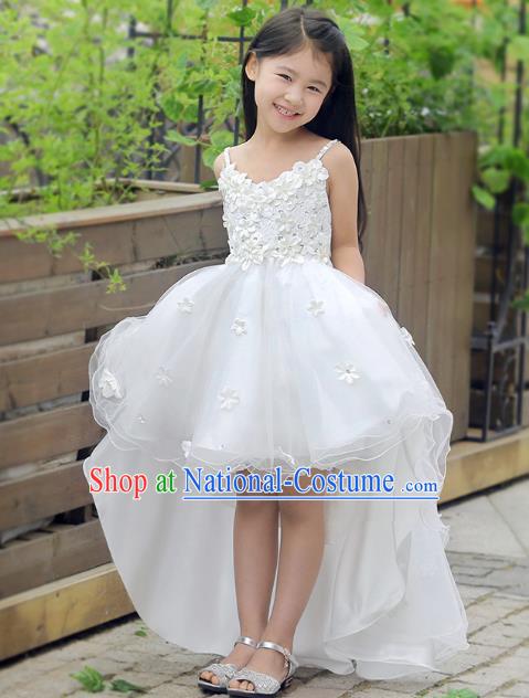 Children Fairy Princess White Veil Mullet Dress Stage Performance Catwalks Compere Costume for Kids