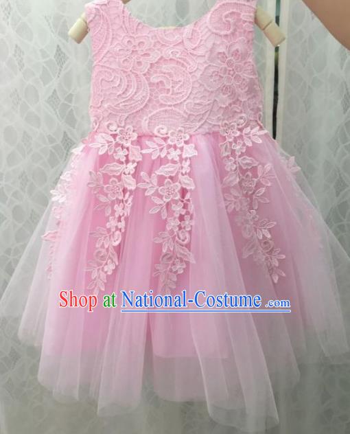 Children Fairy Princess Pink Veil Bubble Dress Stage Performance Catwalks Compere Costume for Kids