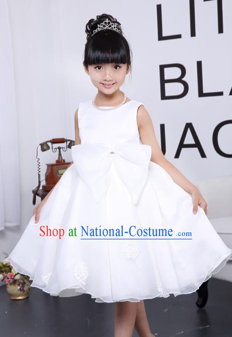 Children Fairy Princess White Dress Stage Performance Catwalks Compere Costume for Kids