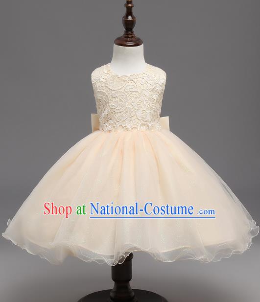 Children Flower Fairy Costume Modern Dance Stage Performance Catwalks Compere Champagne Lace Backless Dress for Kids