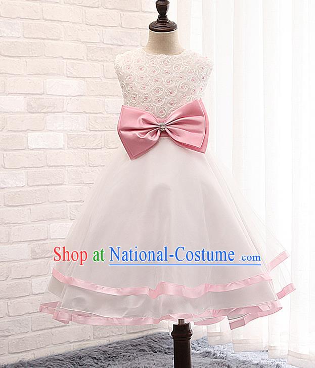 Children Fairy Princess Pink Bowknot Dress Stage Performance Catwalks Compere Costume for Kids