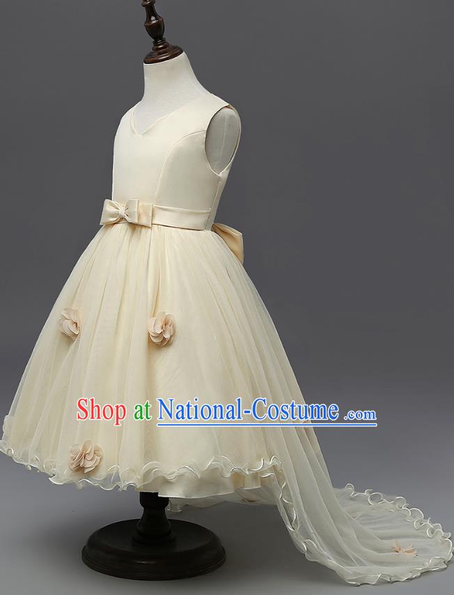 Children Fairy Princess Champagne Veil Dress Stage Performance Catwalks Compere Costume for Kids