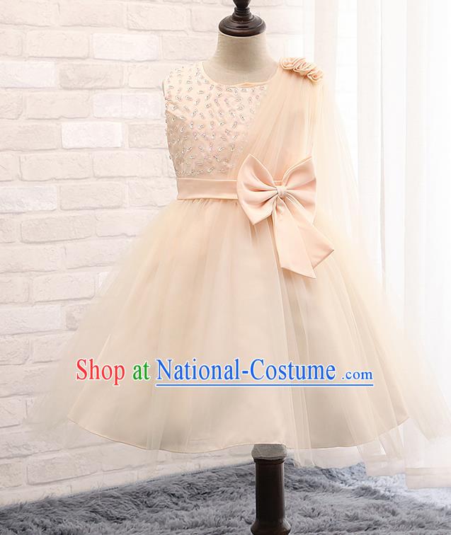 Children Fairy Princess Bowknot Champagne Dress Stage Performance Catwalks Compere Costume for Kids