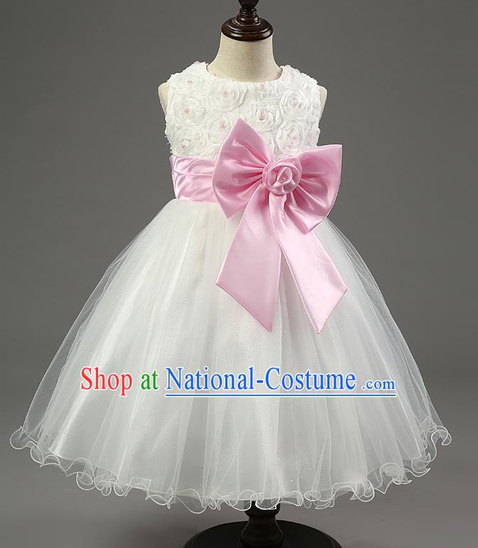 Children Fairy Princess Pink Bowknot Dress Stage Performance Catwalks Compere Costume for Kids