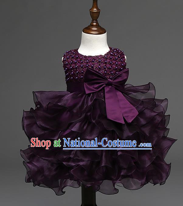 Children Fairy Princess Purple Bubble Dress Stage Performance Catwalks Compere Costume for Kids