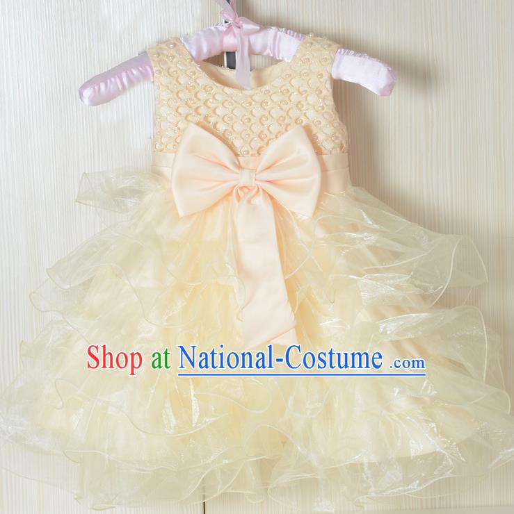 Children Fairy Princess Yellow Bubble Dress Stage Performance Catwalks Compere Costume for Kids