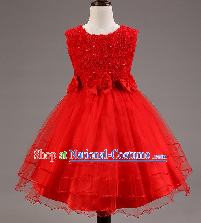 Children Modern Dance Red Dress Stage Performance Catwalks Compere Costume for Kids