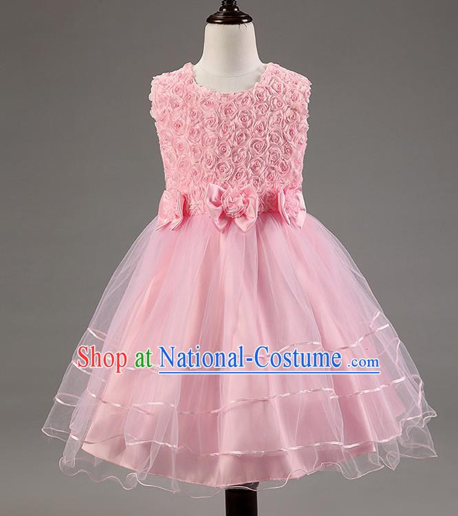 Children Modern Dance Pink Dress Stage Performance Catwalks Compere Costume for Kids