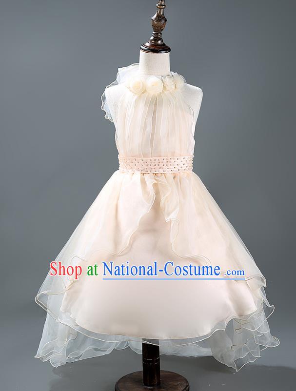 Children Modern Dance Princess Champagne Mullet Dress Stage Performance Catwalks Compere Costume for Kids