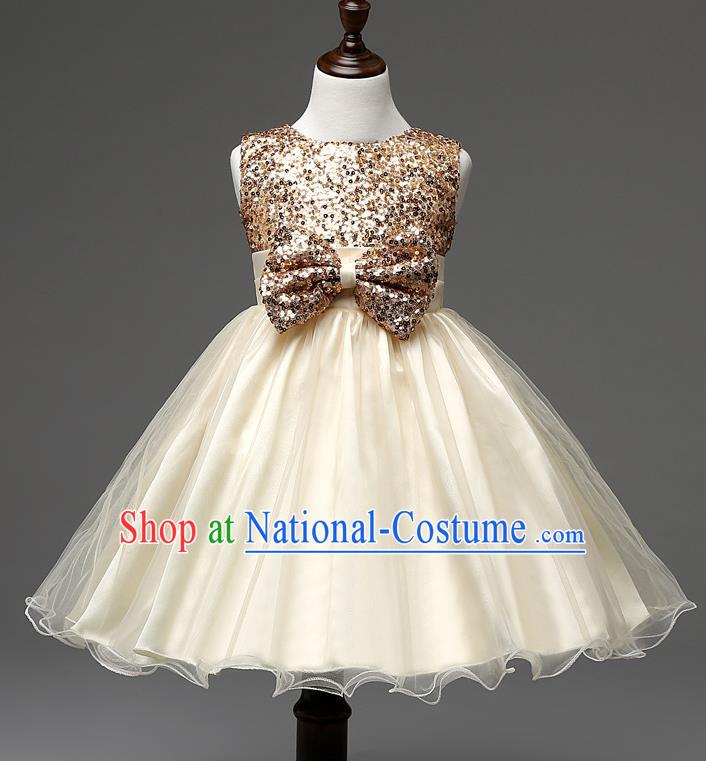 Children Modern Dance Compere Golden Full Dress Stage Performance Catwalks Costume for Kids