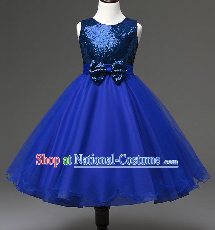 Children Modern Dance Compere Royalblue Full Dress Stage Performance Catwalks Costume for Kids