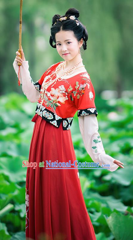 Chinese Tang Dynasty Hanfu Dress Ancient Princess Embroidered Costumes Complete Set for Women