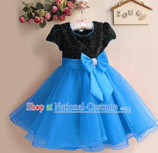 Children Modern Dance Blue Bubble Dress Stage Performance Compere Catwalks Costume for Kids