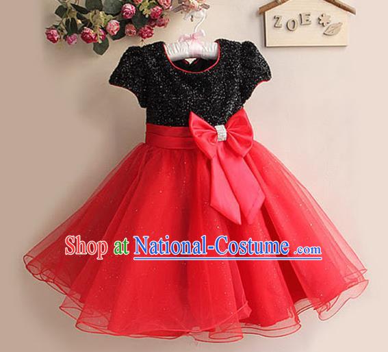 Children Modern Dance Red Bubble Dress Stage Performance Compere Catwalks Costume for Kids