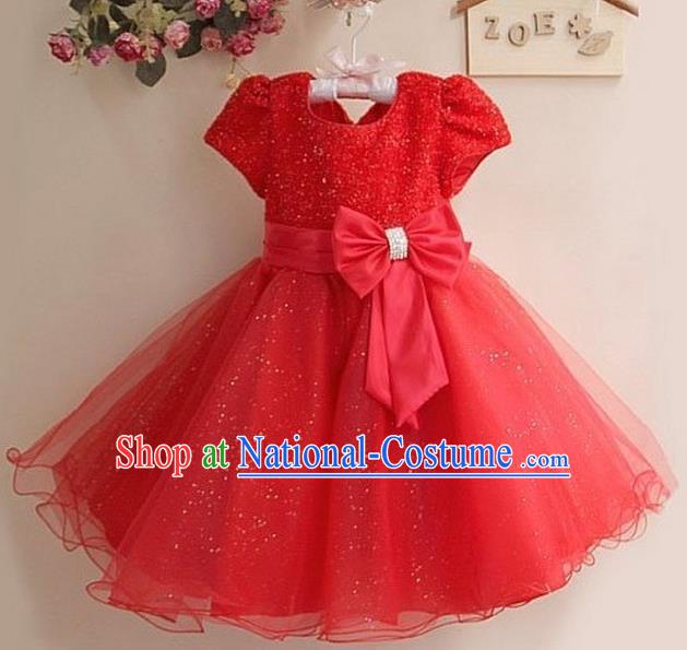 Children Modern Dance Red Full Dress Stage Performance Compere Catwalks Costume for Kids