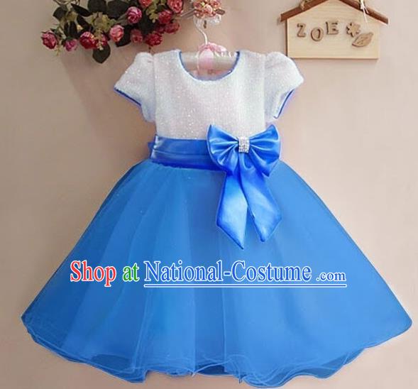 Children Modern Dance Blue Bubble Dress Stage Performance Compere Catwalks Costume for Kids