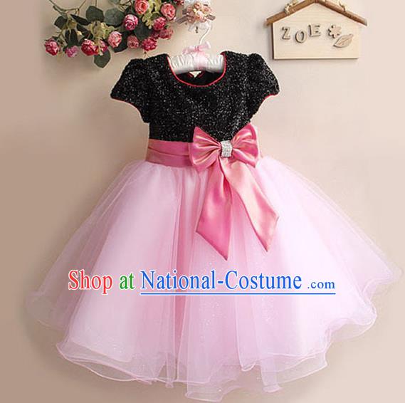 Children Modern Dance Pink Bubble Dress Stage Performance Compere Catwalks Costume for Kids