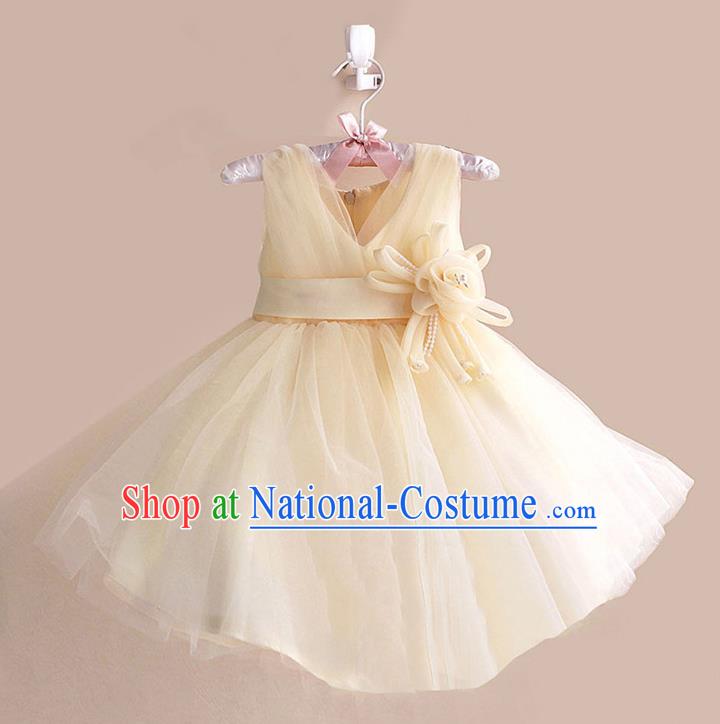 Children Modern Dance Yellow Flower Bubble Dress Stage Performance Compere Catwalks Costume for Kids