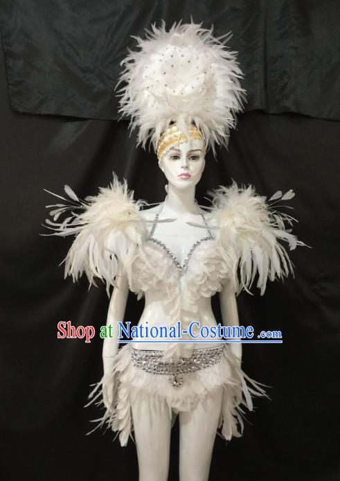 Children Catwalks Costume Brazilian Carnival Samba Dance Deluxe Feather Swimsuit and Headwear for Women