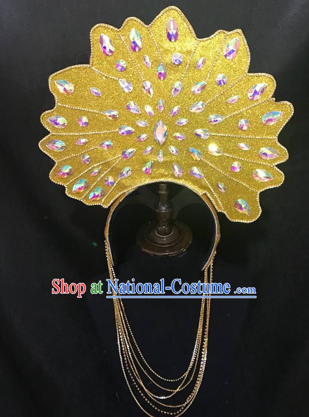 Top Grade Halloween Catwalks Hair Accessories Brazilian Carnival Samba Dance Golden Headwear for Kids