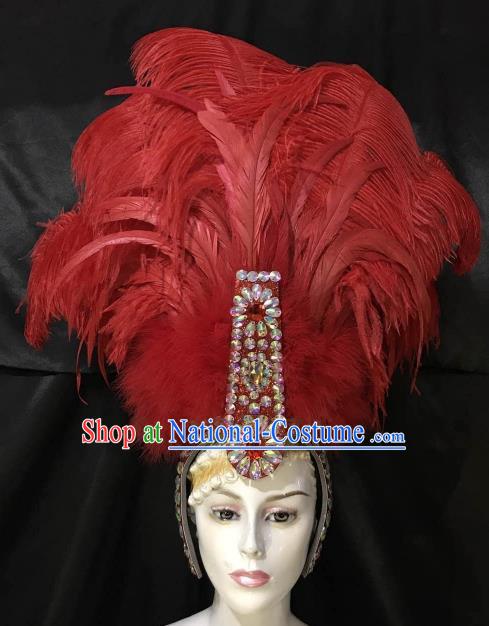 Top Grade Brazilian Carnival Samba Dance Hair Accessories Miami Red Feathers Deluxe Headdress for Women