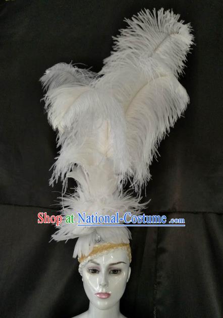 Top Grade Brazilian Carnival Samba Dance Hair Accessories Miami White Feathers Deluxe Headdress for Women