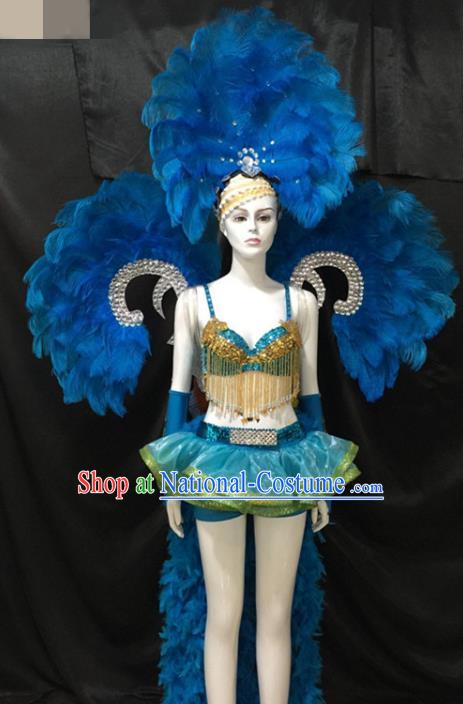 Top Grade Brazilian Carnival Samba Dance Costumes Halloween Miami Catwalks Feather Swimsuit Headwear and Wings for Women