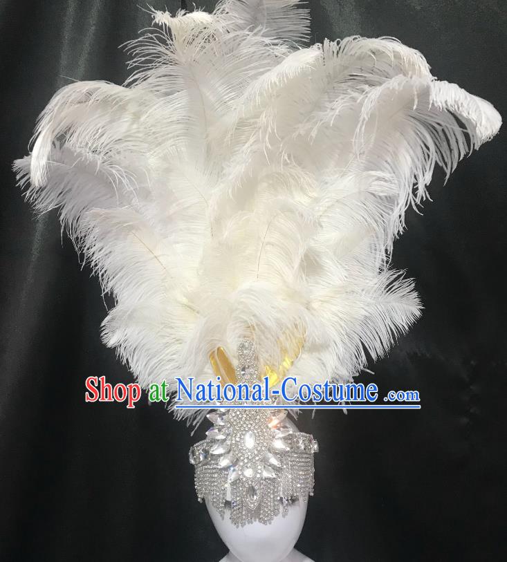 Brazilian Carnival Samba Dance Hair Accessories Miami White Feathers Deluxe Headdress for Kids