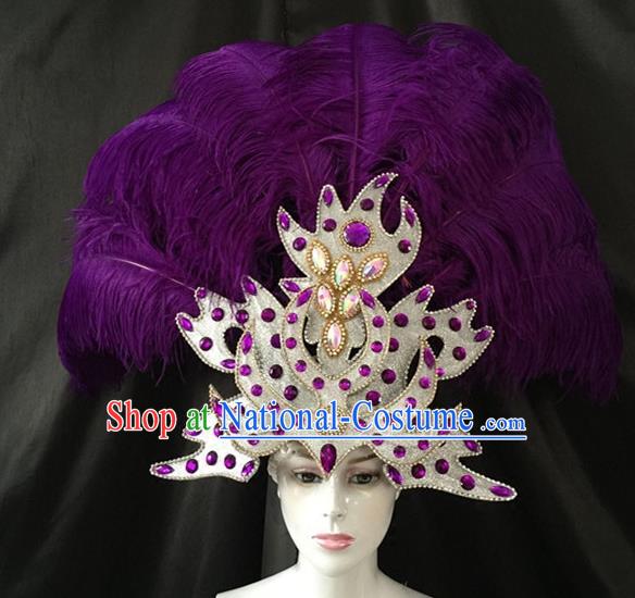 Brazilian Carnival Samba Dance Hair Accessories Dionysia Catwalks Purple Feather Headdress for Women