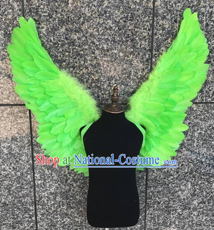 Top Grade Samba Dance Props Brazilian Carnival Catwalks Green Feather Wings for Kids