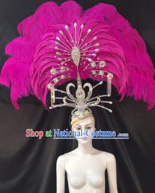 Brazilian Carnival Samba Dance Deluxe Hair Accessories Dionysia Miami Catwalks Rosy Feather Headdress for Women