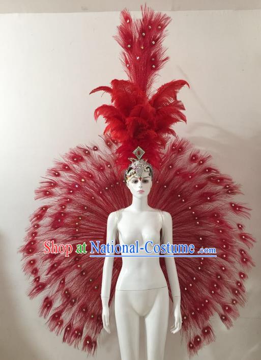 Brazilian Catwalks Samba Dance Props Rio Carnival Red Feather Angel Wings and Headwear for Women