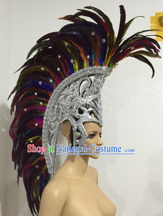 Brazilian Samba Dance Colorful Ostrich Feather Hair Accessories Rio Carnival Roman Warriors Deluxe Headwear for Men