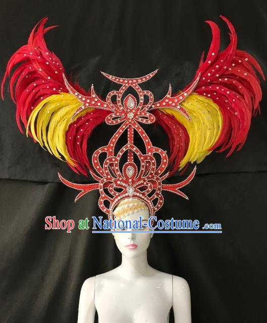 Brazilian Samba Dance Red Ostrich Feather Hair Accessories Rio Carnival Roman Deluxe Headwear for Women