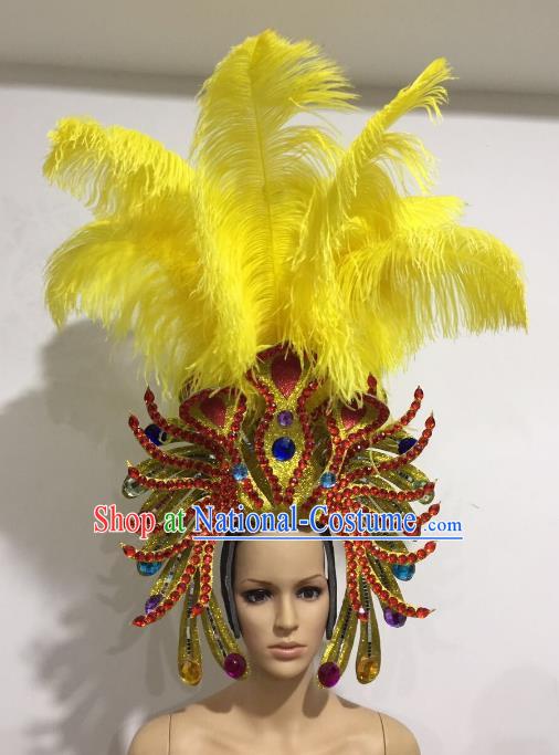 Brazilian Samba Dance Yellow Ostrich Feather Hair Accessories Rio Carnival Roman Deluxe Headwear for Women