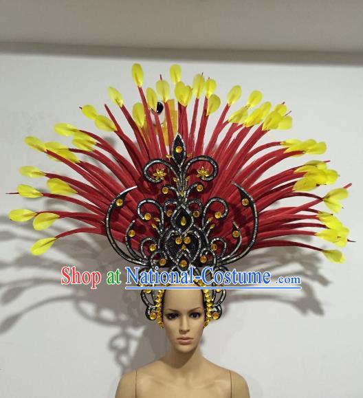 Brazilian Samba Dance Red Feather Hair Accessories Rio Carnival Roman Deluxe Headwear for Women