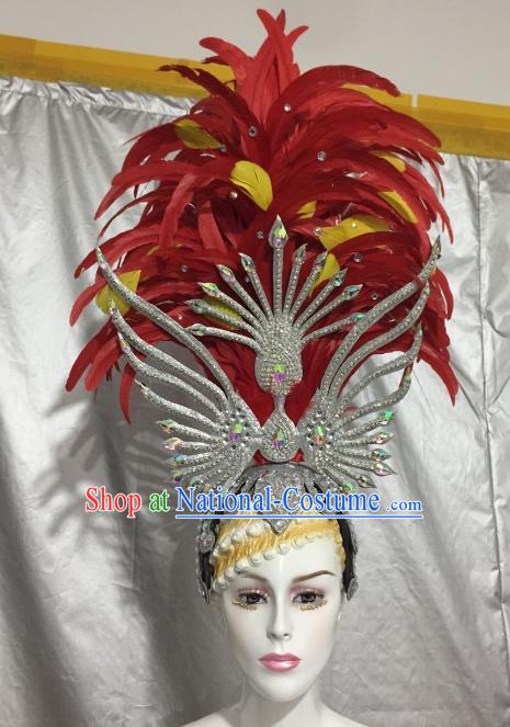 Brazilian Samba Dance Red Feather Hair Accessories Rio Carnival Roman Deluxe Headwear for Women