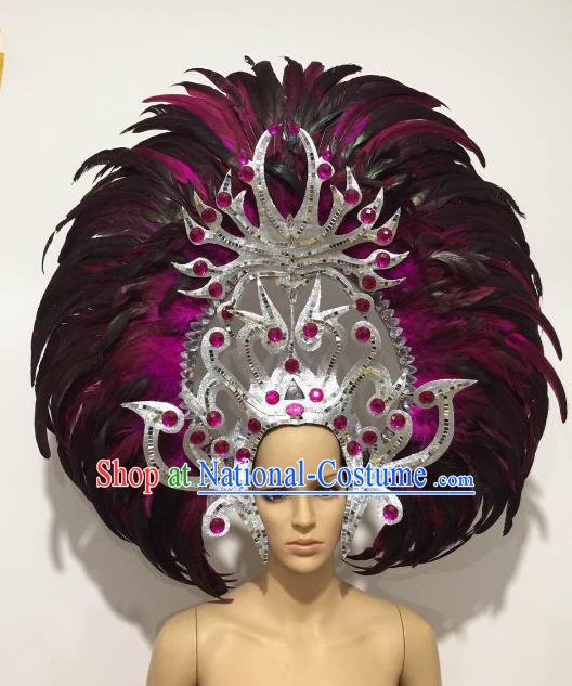 Brazilian Samba Dance Queen Hair Accessories Rio Carnival Roman Black and Rosy Feather Deluxe Headwear for Women