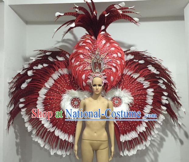 Brazilian Catwalks Props Rio Carnival Samba Dance Red Feather Wings and Headwear for Women