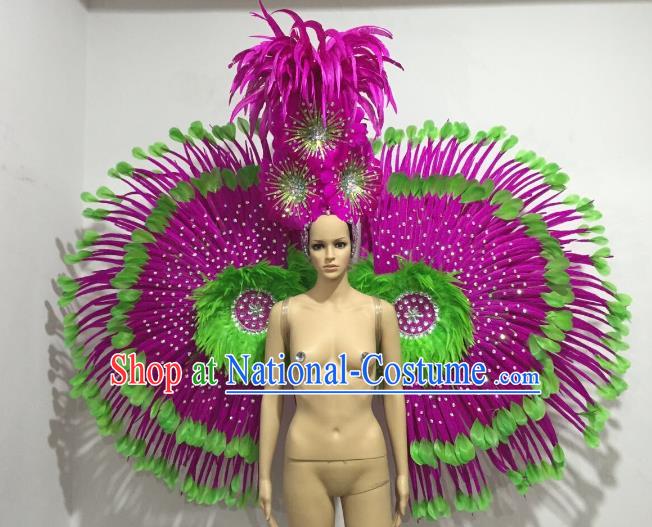 Brazilian Catwalks Props Rio Carnival Samba Dance Rosy Feather Wings and Headwear for Women