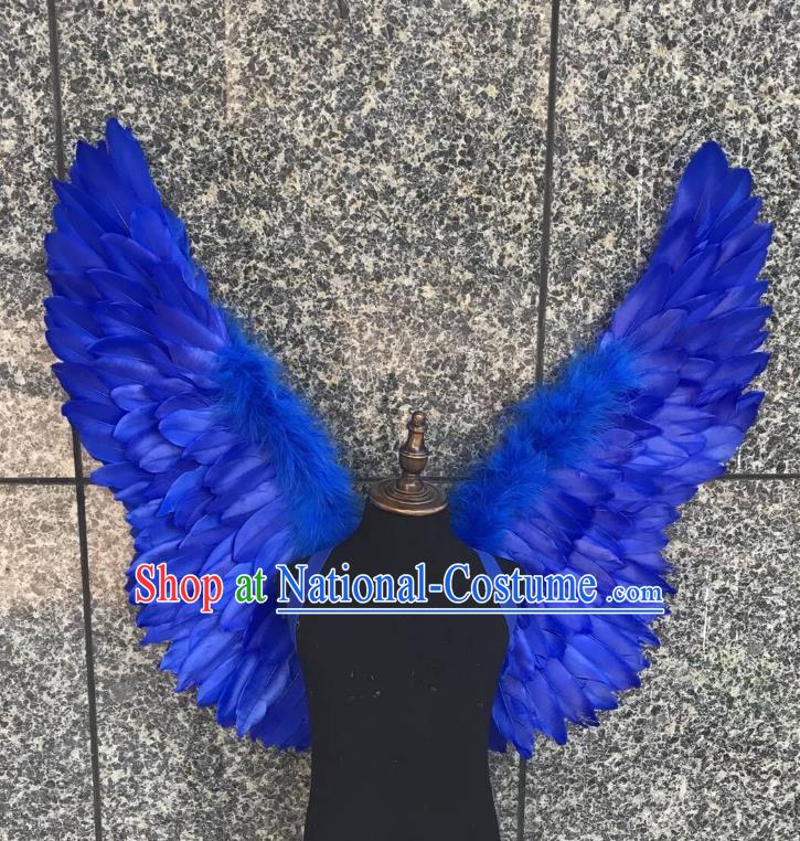 Top Grade Samba Dance Props Brazilian Carnival Catwalks Royalblue Feather Wings for Kids