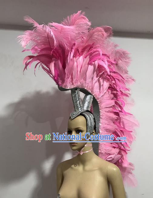 Brazilian Carnival Catwalks Hair Accessories Rio Samba Dance Roman Warriors Pink Feather Deluxe Headwear for Men