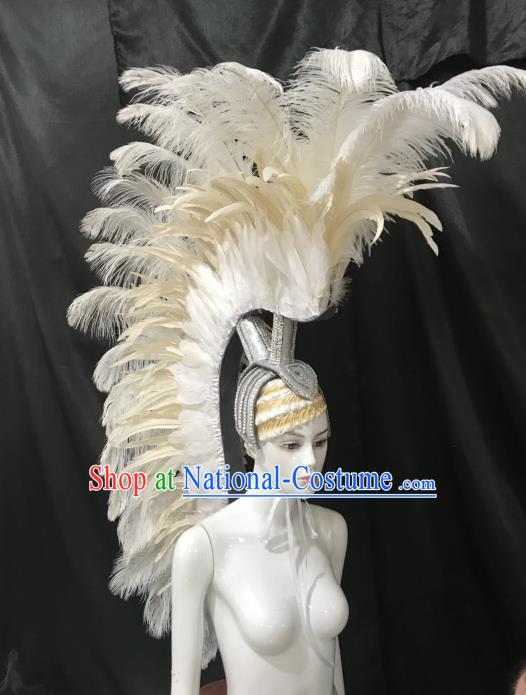 Brazilian Carnival Catwalks Hair Accessories Rio Samba Dance Roman Warriors White Feather Deluxe Headwear for Men